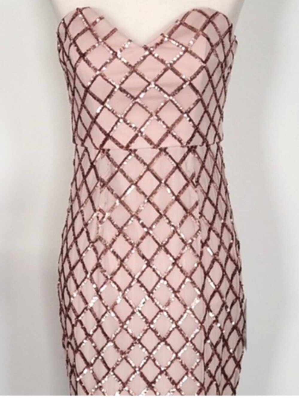 Lumier by Bariano Sweetheart Neckline Strapless Dress Rose Gold Sequins Size S